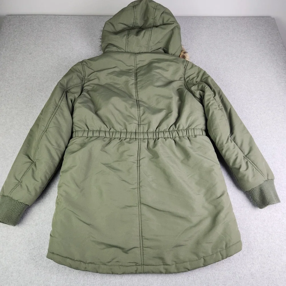 Justice Parka Jacket‎ Girls XL 16/18 Olive Green Sherpa Lined Fur Hooded Zip Up